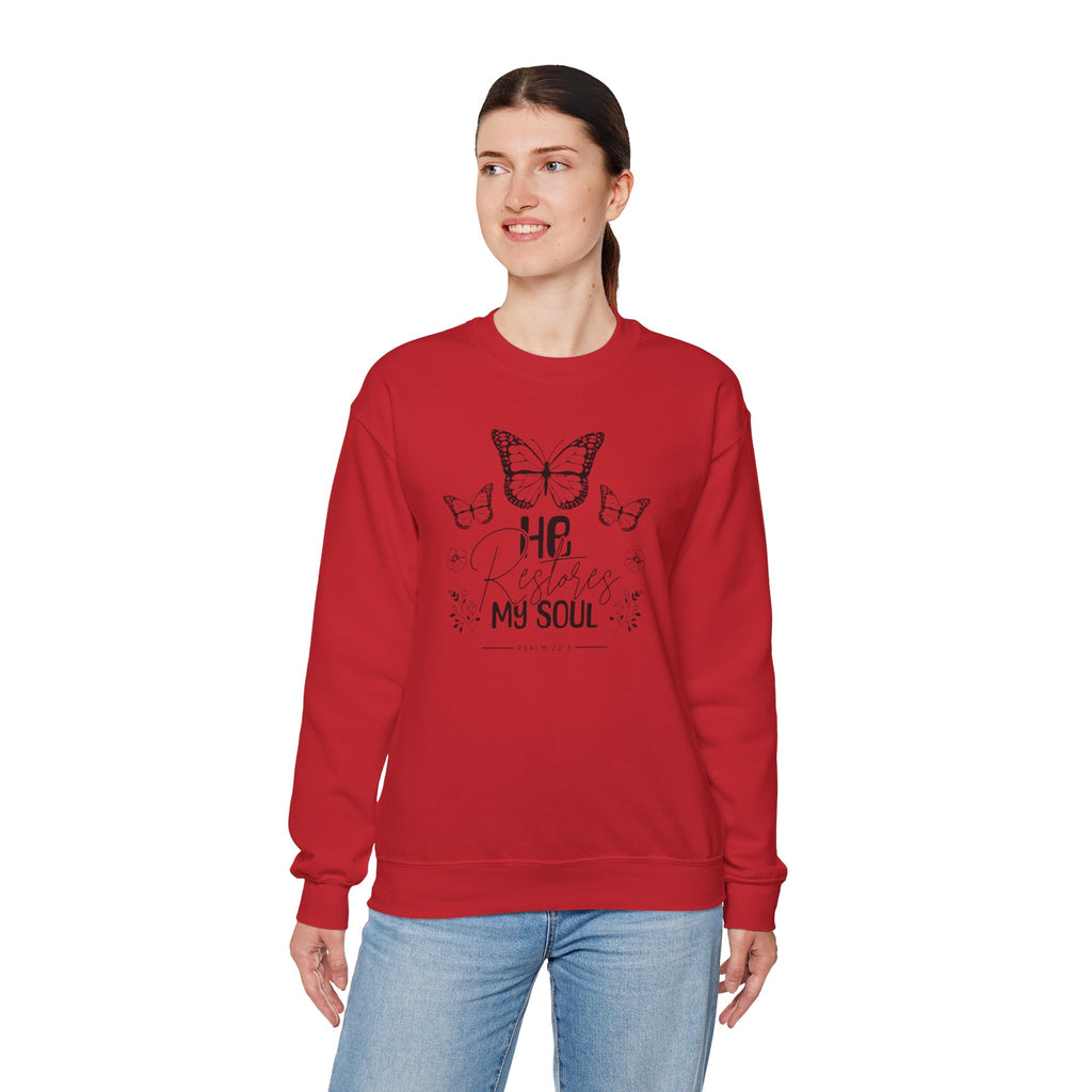 RESTORES MY SOUL Stylish Faith-Inspired Crewneck Sweatshirt