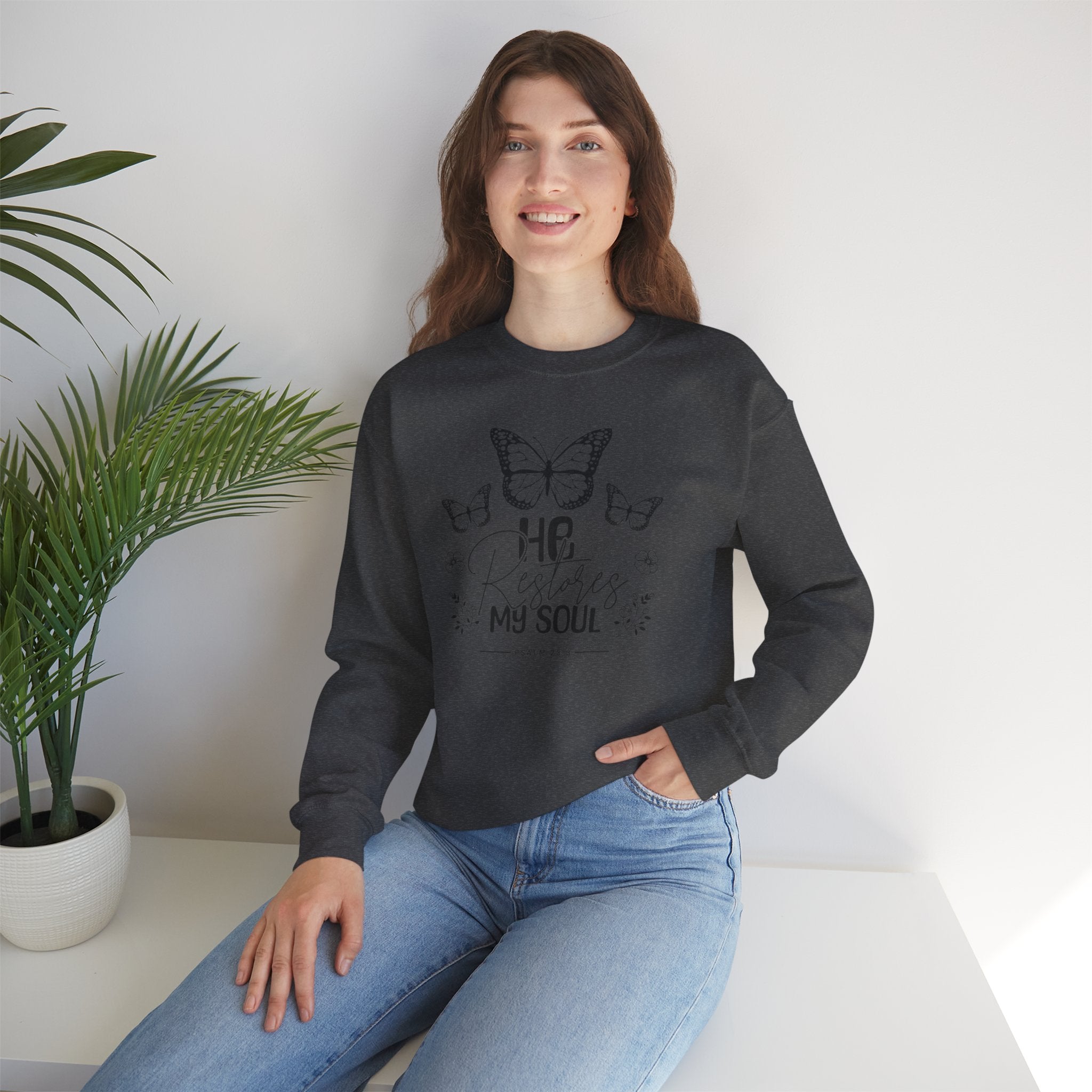 RESTORES MY SOUL Stylish Faith-Inspired Crewneck Sweatshirt