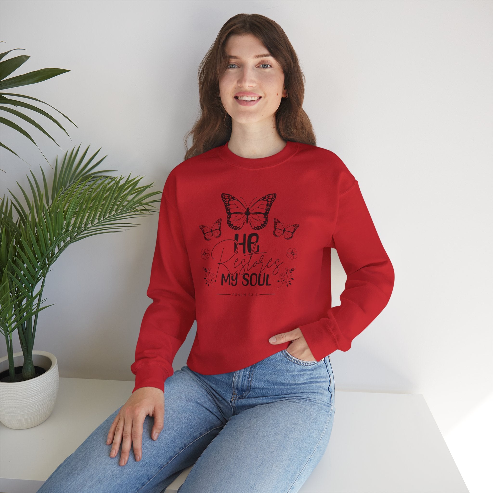 RESTORES MY SOUL Stylish Faith-Inspired Crewneck Sweatshirt