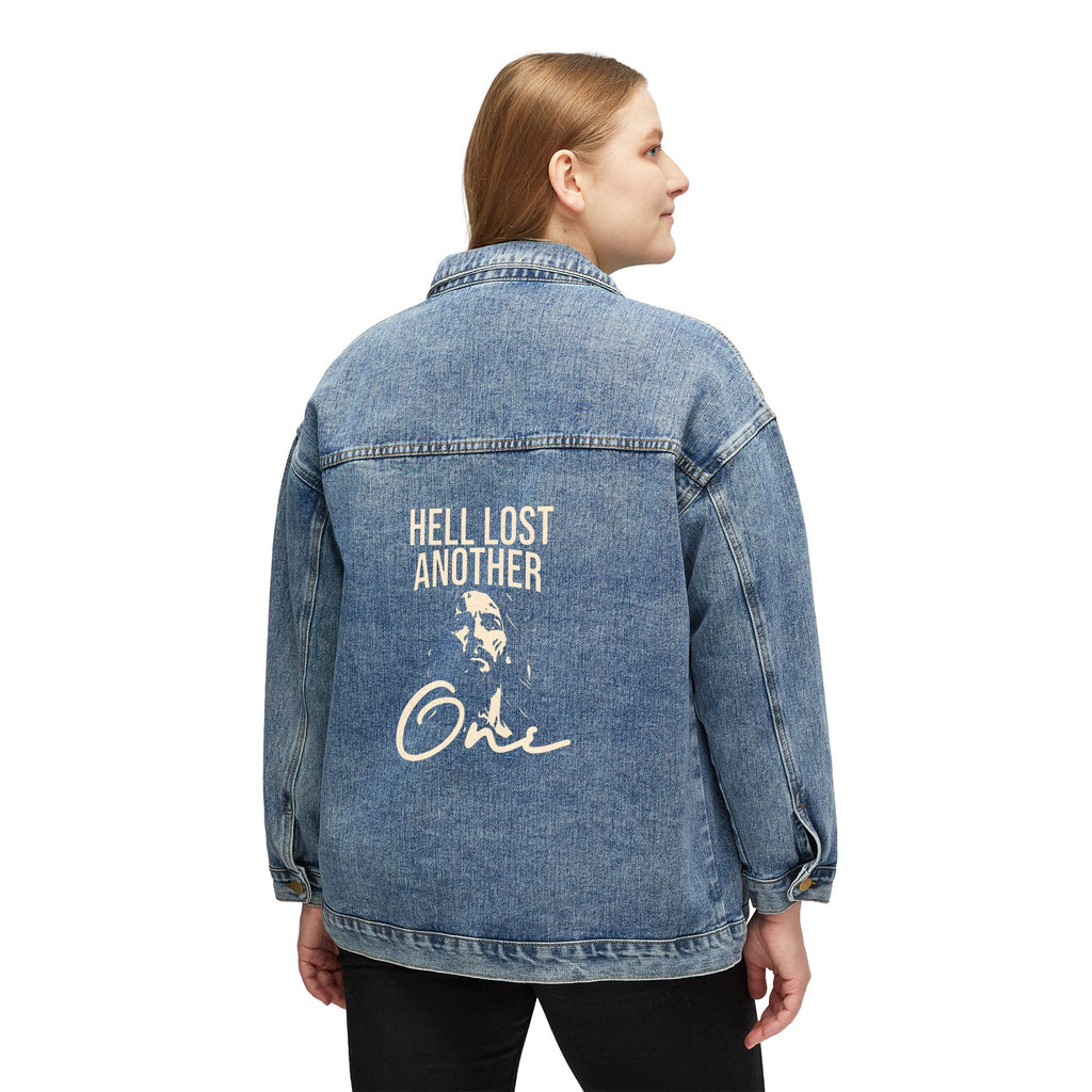 Chic Women's Denim Jacket with 'Hell Lost Another One' Design