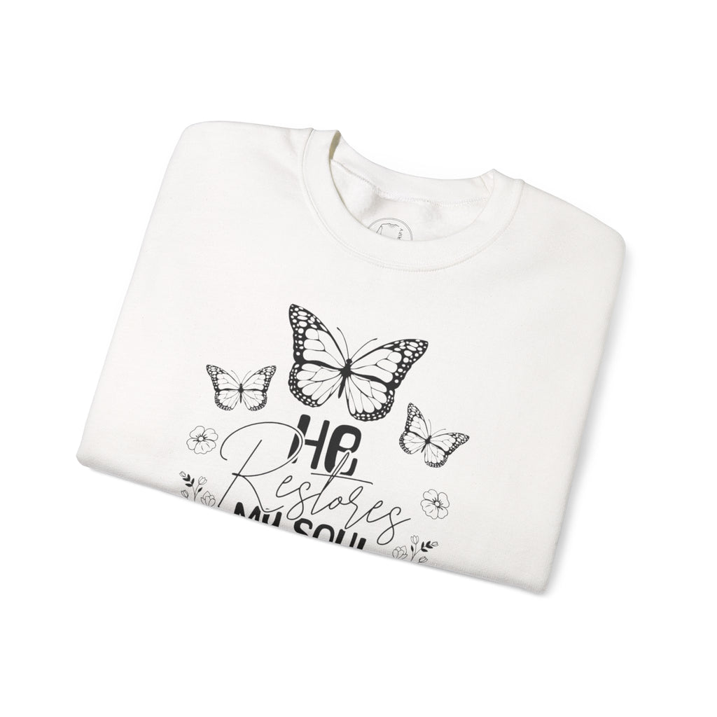 RESTORES MY SOUL Stylish Faith-Inspired Crewneck Sweatshirt