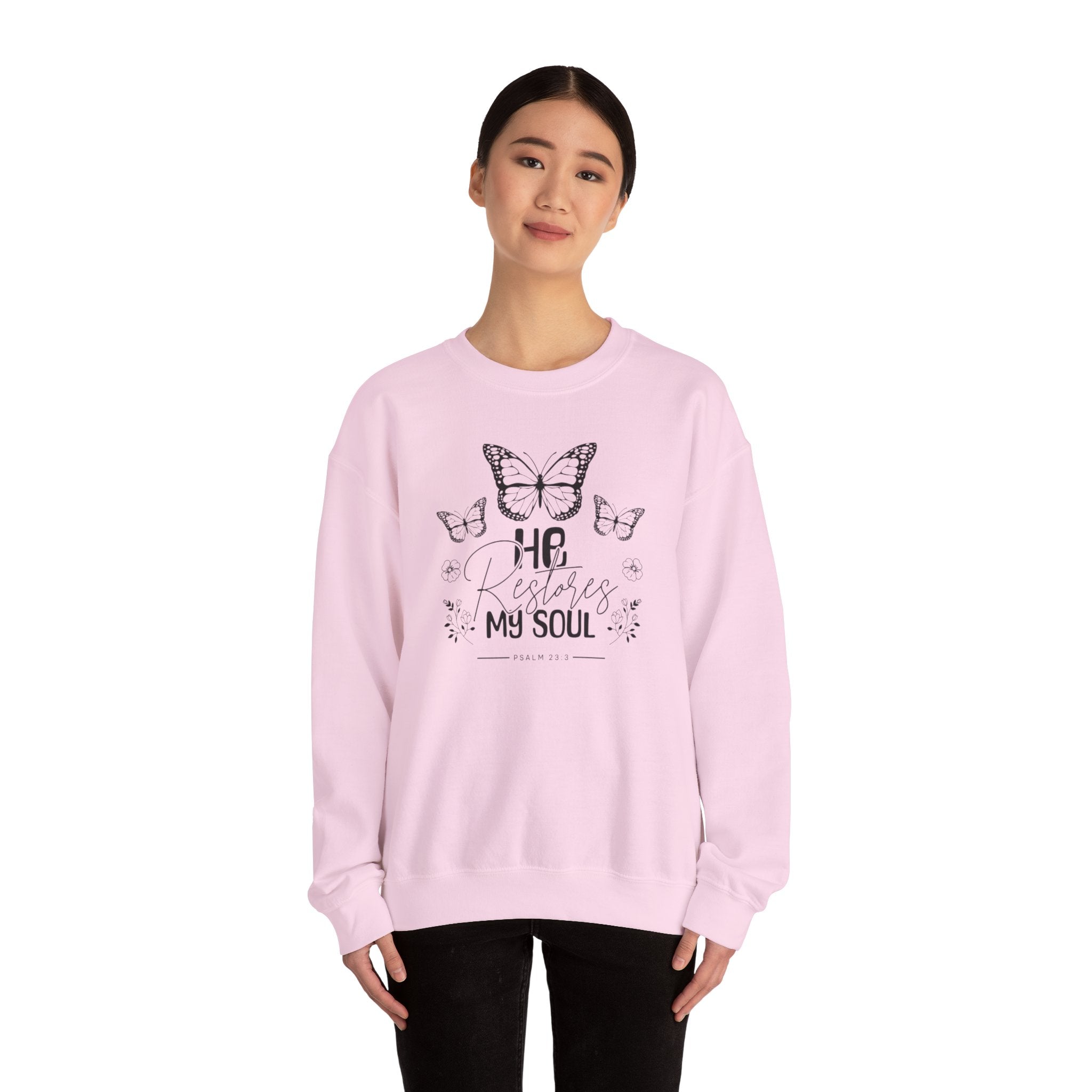 RESTORES MY SOUL Stylish Faith-Inspired Crewneck Sweatshirt