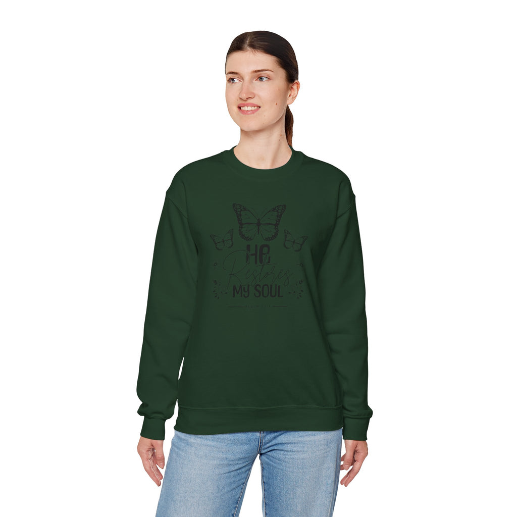 RESTORES MY SOUL Stylish Faith-Inspired Crewneck Sweatshirt