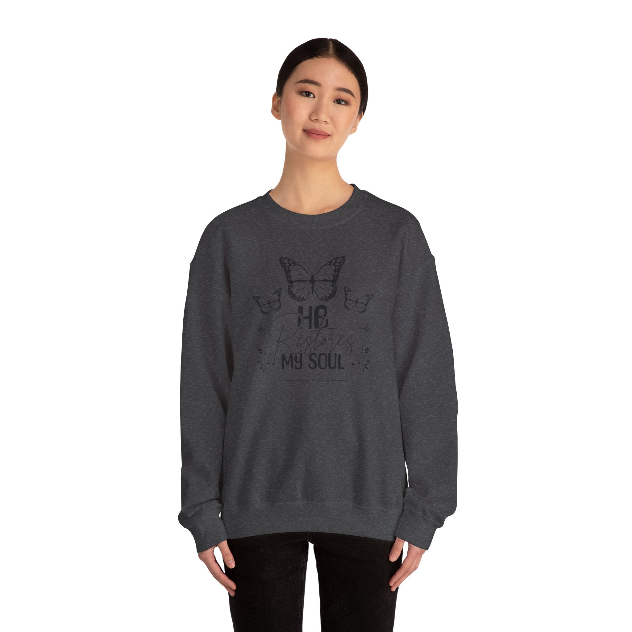 RESTORES MY SOUL Stylish Faith-Inspired Crewneck Sweatshirt