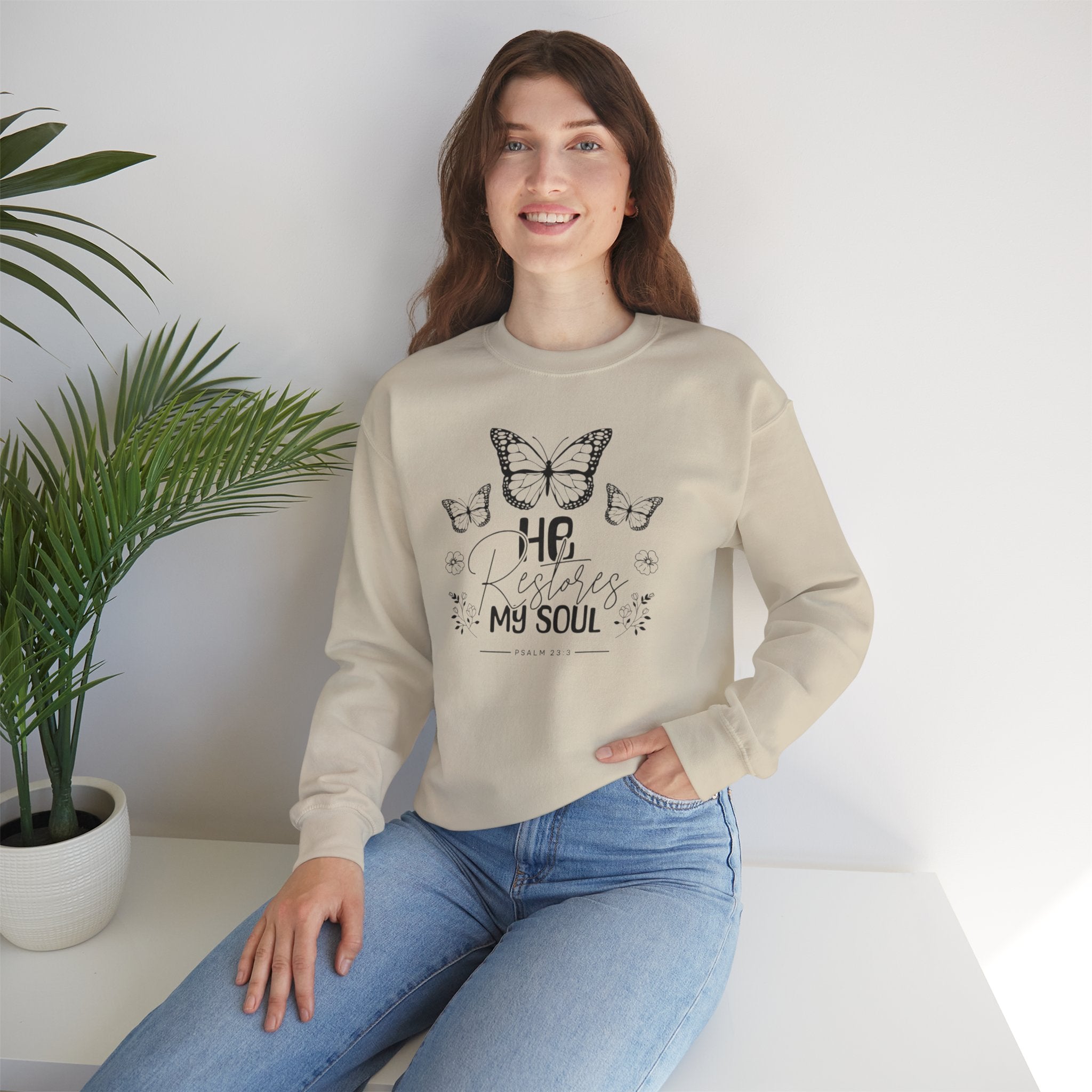 RESTORES MY SOUL Stylish Faith-Inspired Crewneck Sweatshirt