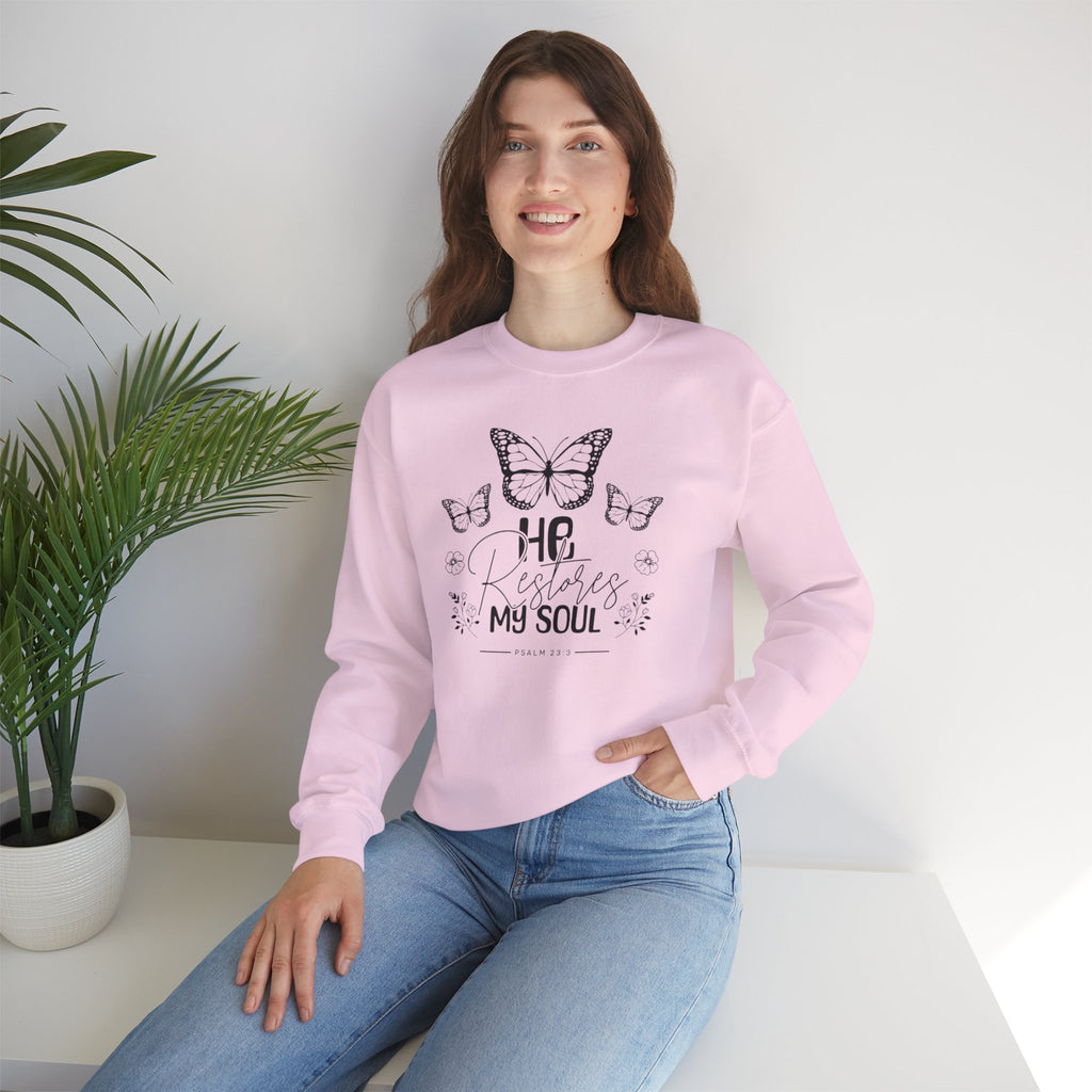 RESTORES MY SOUL Stylish Faith-Inspired Crewneck Sweatshirt