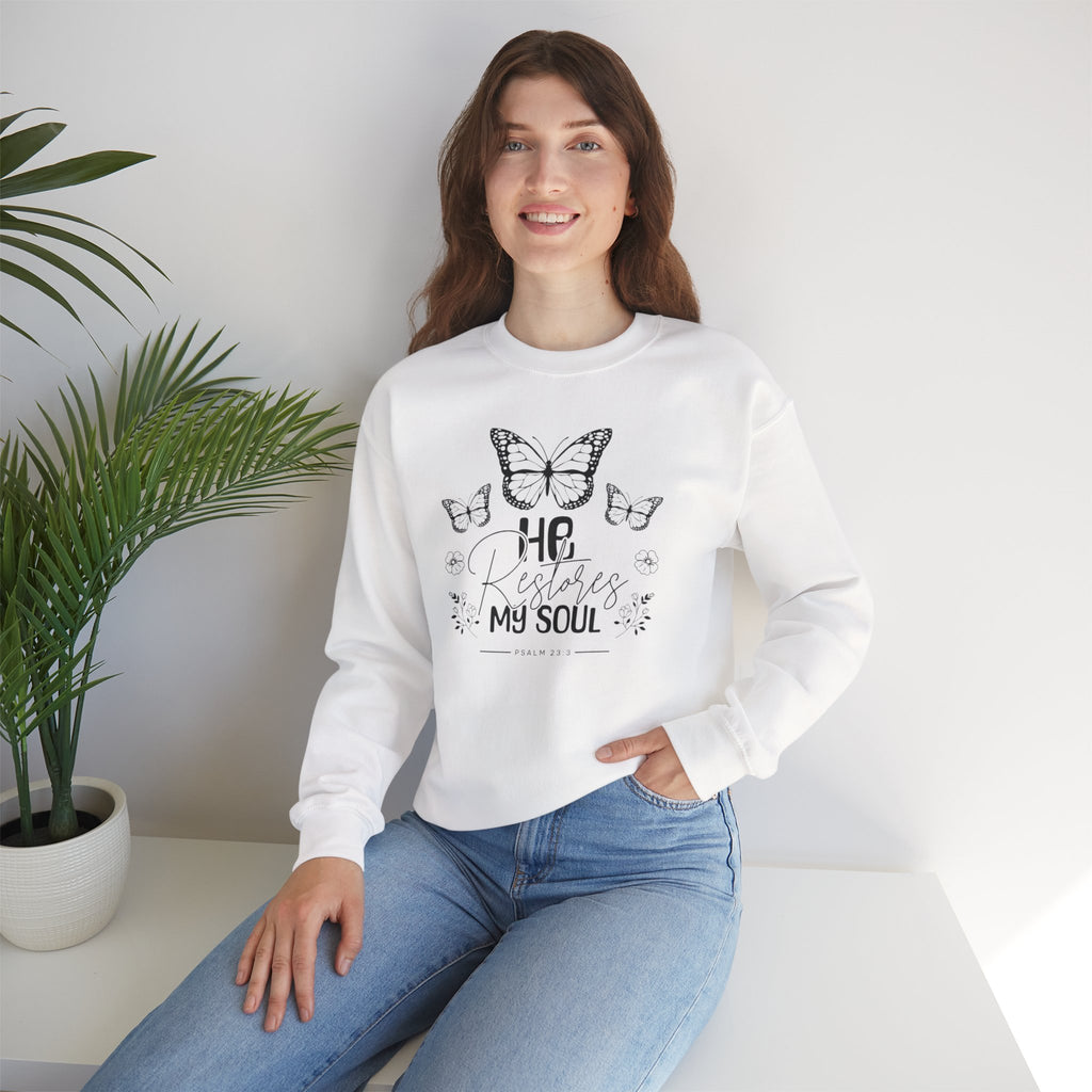 RESTORES MY SOUL Stylish Faith-Inspired Crewneck Sweatshirt
