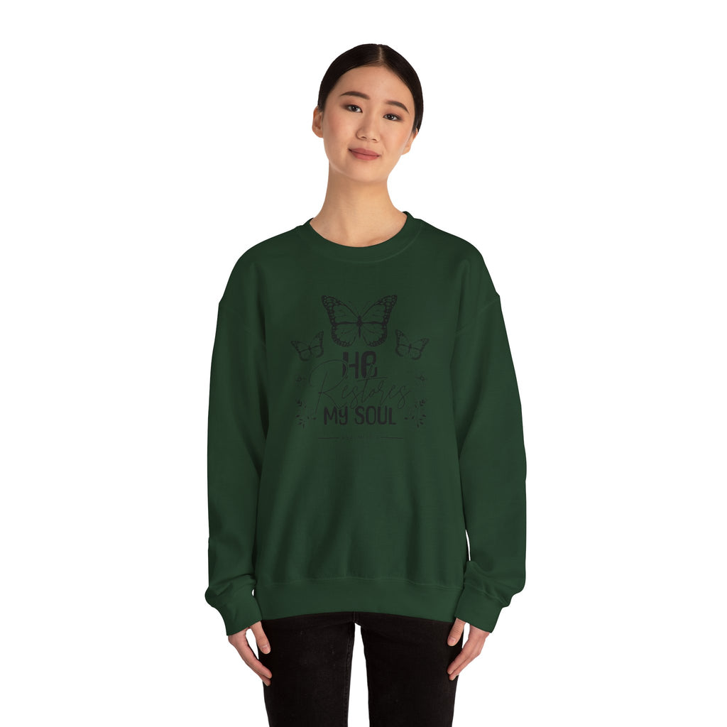 RESTORES MY SOUL Stylish Faith-Inspired Crewneck Sweatshirt