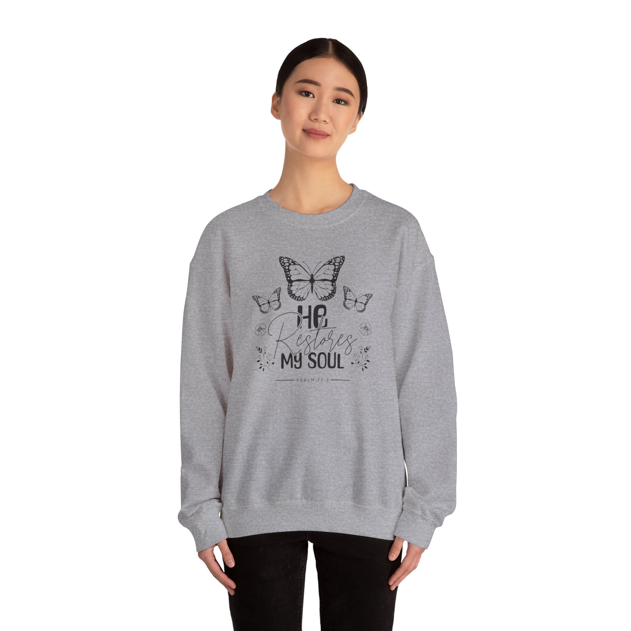RESTORES MY SOUL Stylish Faith-Inspired Crewneck Sweatshirt