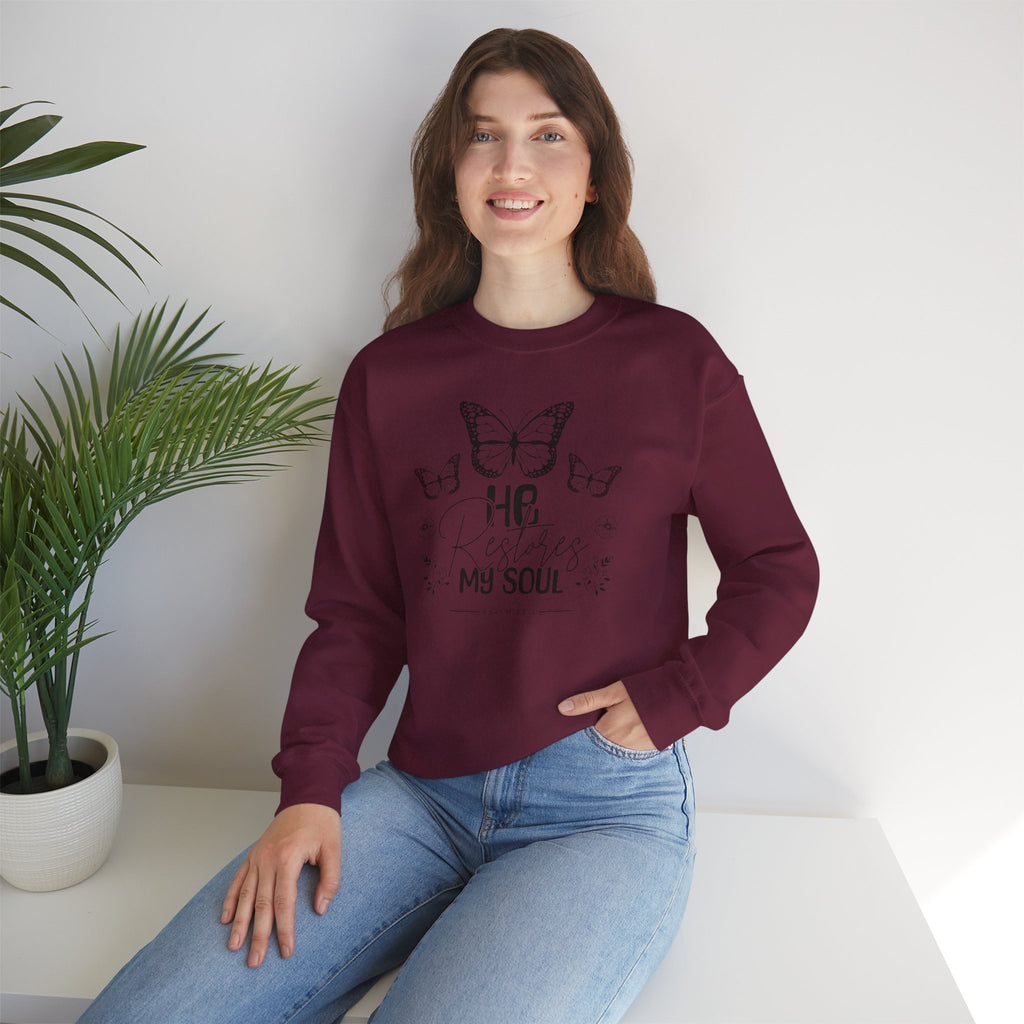 RESTORES MY SOUL Stylish Faith-Inspired Crewneck Sweatshirt